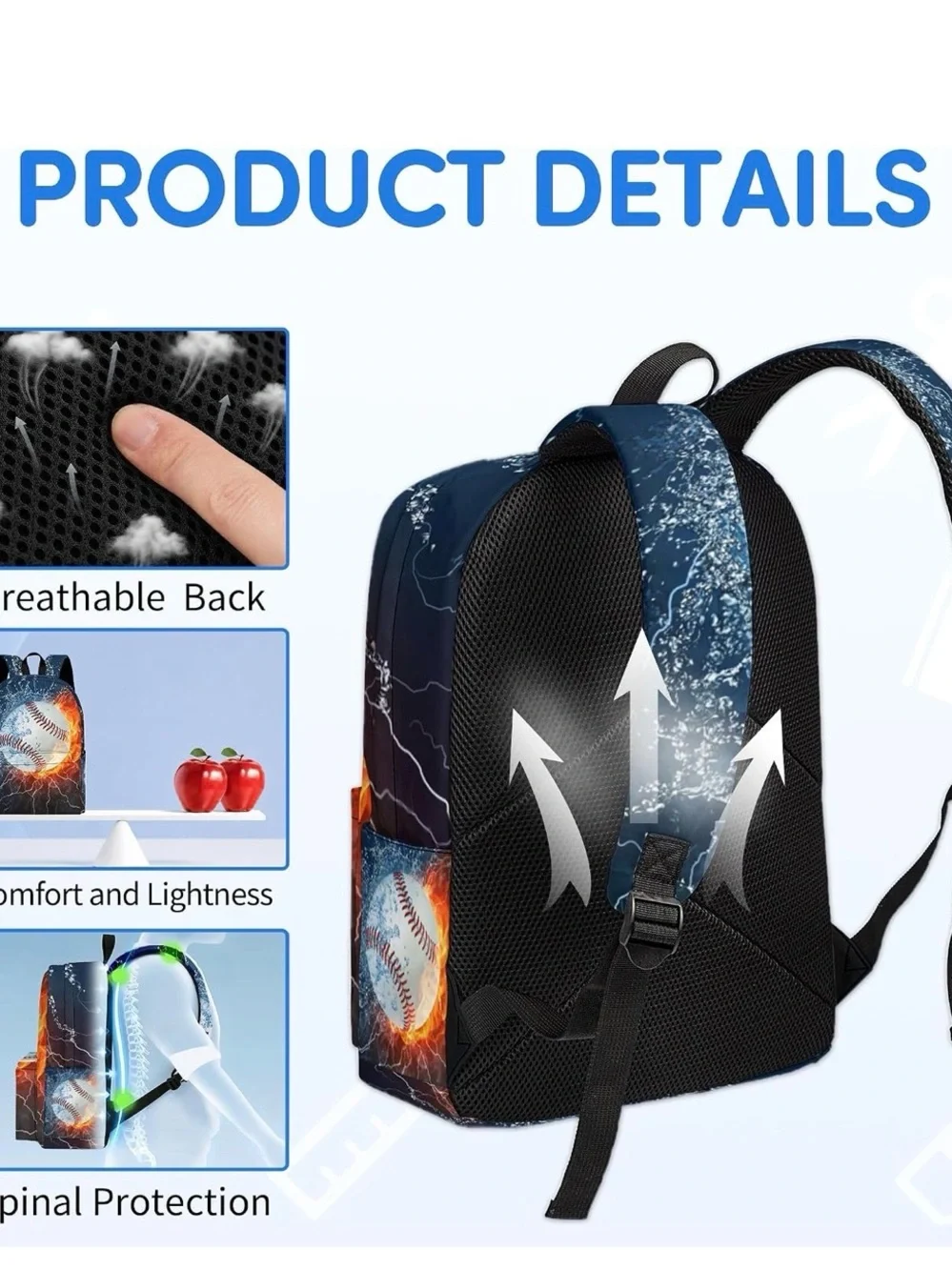 Kids Baseball Flames Backpack Set - 3pc Lunch tote Pencil pouch New